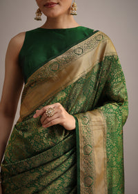 Green Kanjivaram Silk Saree With Zari Woven Work