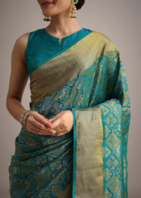 Blue Patola Silk Saree With Zari Woven Work