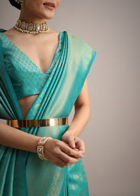 Blue Kanjivaram Silk Saree With Double Border