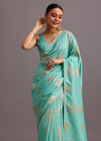 Blue Dola Silk Lurex  Woven Saree And Gotta Patti Border