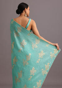 Blue Dola Silk Lurex  Woven Saree And Gotta Patti Border