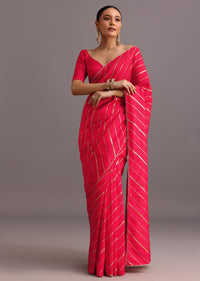 Red Dola Silk Woven Leheriya Saree With Gotta Patti Border