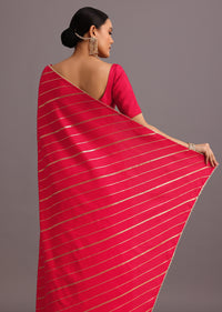 Red Dola Silk Woven Leheriya Saree With Gotta Patti Border