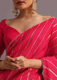 Red Dola Silk Woven Leheriya Saree With Gotta Patti Border