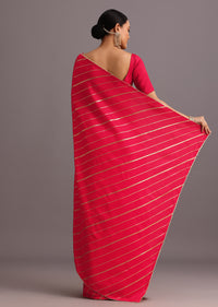 Red Dola Silk Woven Leheriya Saree With Gotta Patti Border