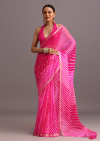 Pink Dual Shaded Cotton Kota Woven Saree With Zari Embroidered Border