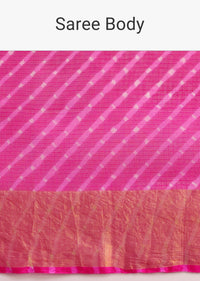 Pink Cotton Kota Leheriya Zari Work Woven Saree With Unstitched Blouse