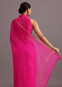 Pink Cotton Kota Leheriya Zari Work Woven Saree With Unstitched Blouse