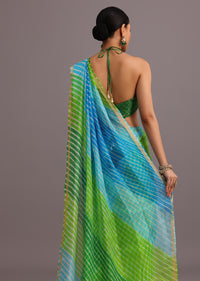 Green Cotton Kota Dual Shaded Hand Dyed Leheriya Saree With Zari Weave Border