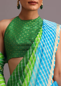 Green Cotton Kota Dual Shaded Hand Dyed Leheriya Saree With Zari Weave Border