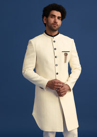 Off White Silk Blend Jodhpuri Set with Textured Detail