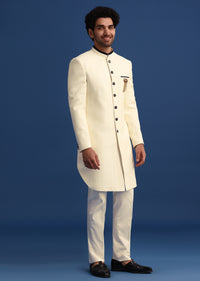 Off White Silk Blend Jodhpuri Set with Textured Detail