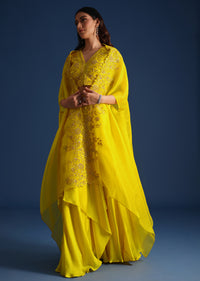 Yellow Bead Embroidered Jacket With Blouse And Skirt