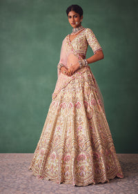 Off White Bridal Lehenga Blouse And Dupatta With Multi Colour Thread Work