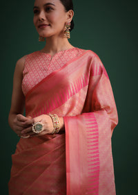 Pink Silk Handloom All Over Jaal Woven Saree