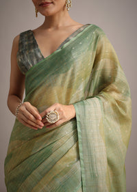 Green Tissue Silk Handloom Dual Shaded Saree With Small Zari Butti Work