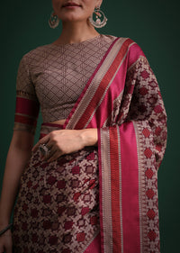 Purple Chanderi Jaal Woven Saree With Geometric Motifs