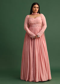Soft Pink Embroidered Anarkali Suit With Choker Dupatta