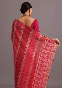 Rani Pink Khaddi Georgette Woven Saree With Gotta Patti Border