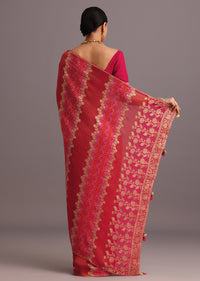 Rani Pink Khaddi Georgette Woven Saree With Gotta Patti Border