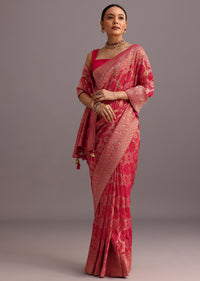 Pink Khaddi Georgette Woven Saree With Gotta Patti Border