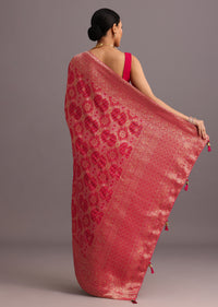 Pink Khaddi Georgette Woven Saree With Gotta Patti Border