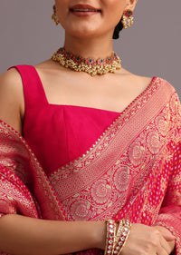 Pink Khaddi Georgette Woven Saree With Gotta Patti Border