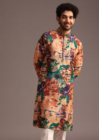 Silk Multicolour Abstract Printed Kurta And Pant