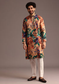 Silk Multicolour Abstract Printed Kurta And Pant