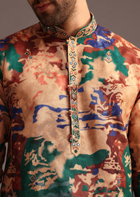 Silk Multicolour Abstract Printed Kurta And Pant