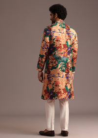 Silk Multicolour Abstract Printed Kurta And Pant