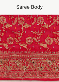 Red Georgette Woven Saree With Bandhani Jaal Work