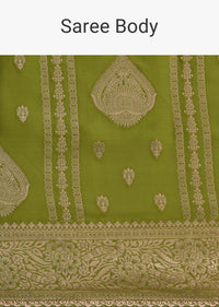 Mehendi Green Zari Woven Satin Silk Saree And Brocade Border