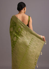 Mehendi Green Zari Woven Satin Silk Saree And Brocade Border