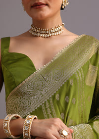 Mehendi Green Zari Woven Satin Silk Saree And Brocade Border