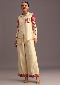 Red And Beige Thread Work Co-ord Set