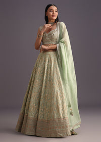 Green Hand Work Choli And Banarasi Weave Lehenga With Butti Work Dupatta