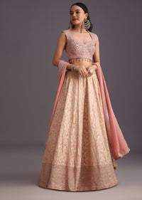 Pink Hand Work Choli And Banarasi Weave Lehenga With Butti Dupatta