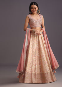 Pink Hand Work Choli And Banarasi Weave Lehenga With Butti Dupatta