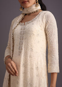 Off White Lucknowi Work Kurti And Dupatta