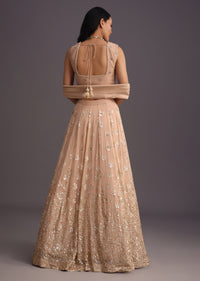 Peach Embroidered Choli And Sequin Work Lehenga With Organza Dupatta