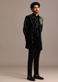 Black Zardozi Embroidered Indo Western Set in Velvet