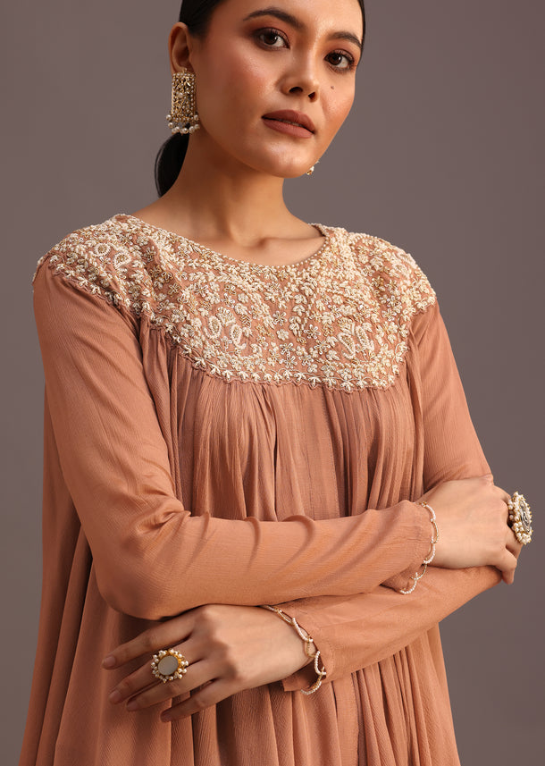 Brown Embroidered Kurti Palazzo Set