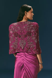 Purple Embroidered Blouse With Jacket And Draped Skirt