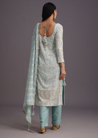 Blue Lucknowi Kurti With Resham Work Dupatta And Gotta Border