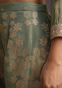 Green Embroidered Kurti With Banarasi Weave Palazzo And Printed Butti Work Dupatta