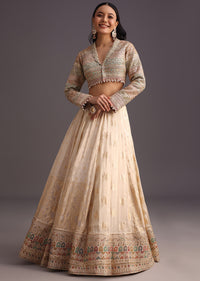 White Gotta Work Choli With Banarasi Weave Lehenga