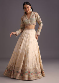 White Gotta Work Choli With Banarasi Weave Lehenga