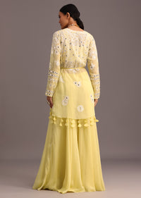 Yellow Resham Work Jacket And Croptop Palazzo Set