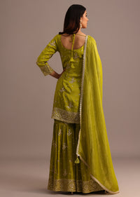 Green Sequins Kurti Sharara With Chanderi Banarasi Dupatta